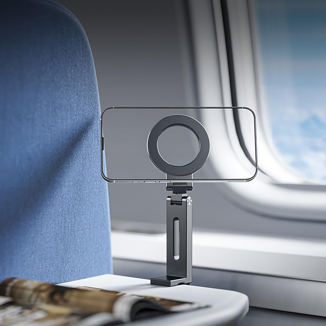 Aaoera for Magsafe Airplane Phone HolderAirplane Travel EssentialsPlane Phone HolderAirplane Phone MountTravel Phone StandFlight EssentialsMagnetic Aluminum Phone Holder for Airplane(Gray)